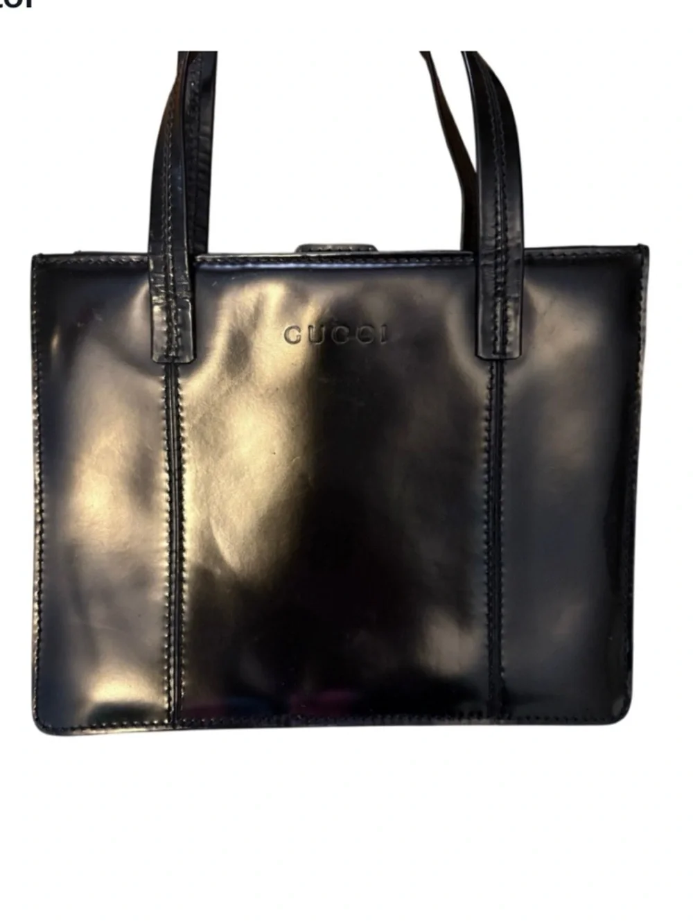 Vintage Gucci Black Leather Mini Tote Bag Italy Minimalist Y2K - Picture 2 of 10